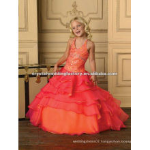 2013 halter beaded ruffled orange fuschia custom-made long girls pageant dress CWFaf4889